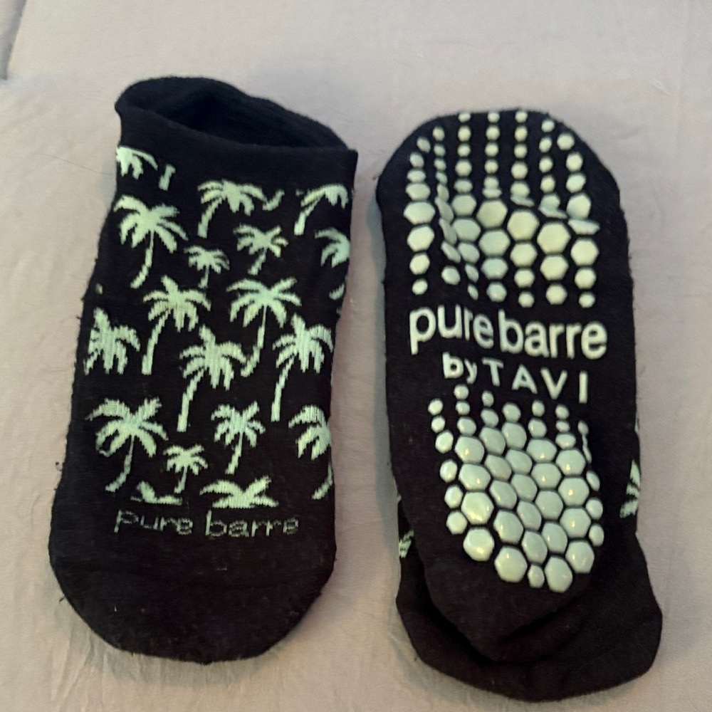 Pure Barre Black and White Palm Tree Grip Socks